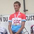 The podium of the elite road-race at the Luxemburgish National Championships 2005: Kim Kirchen, Frank Schleck, Andy Schleck
